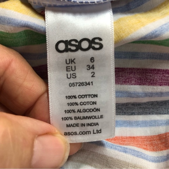 ASOS Women’s Dress One Shoulder Double Ruffle Stripe Multicolor Column - Picture 7 of 10